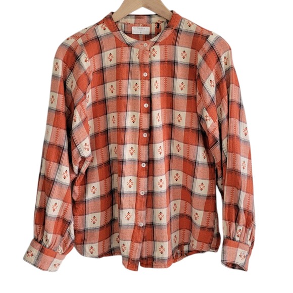 Garance Paris Flannel Shirt Button Up Orange Print Checkered Farmcore‎ Medium - Picture 2 of 14